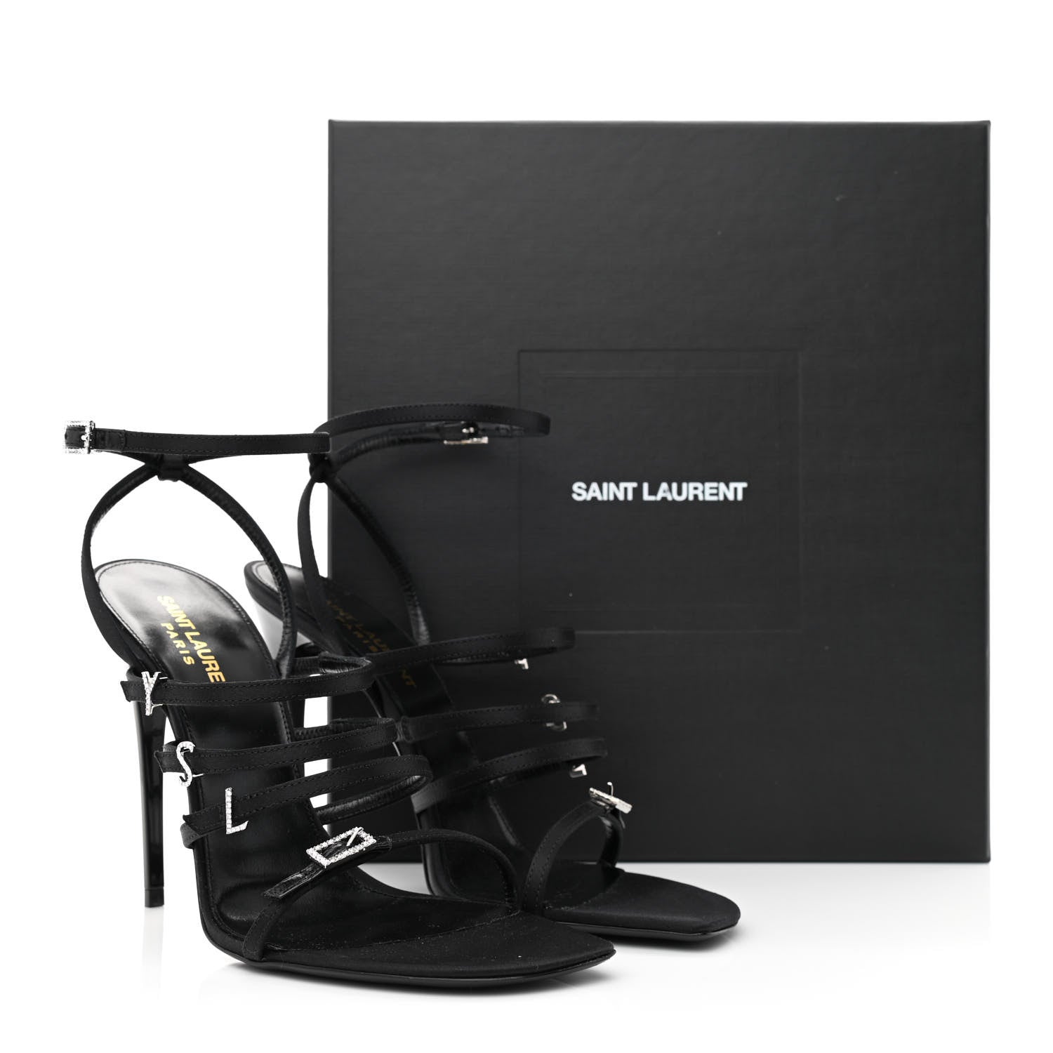 Saint Laurent Satin Crystal Jerry Sandals 38 Black 8 of 8