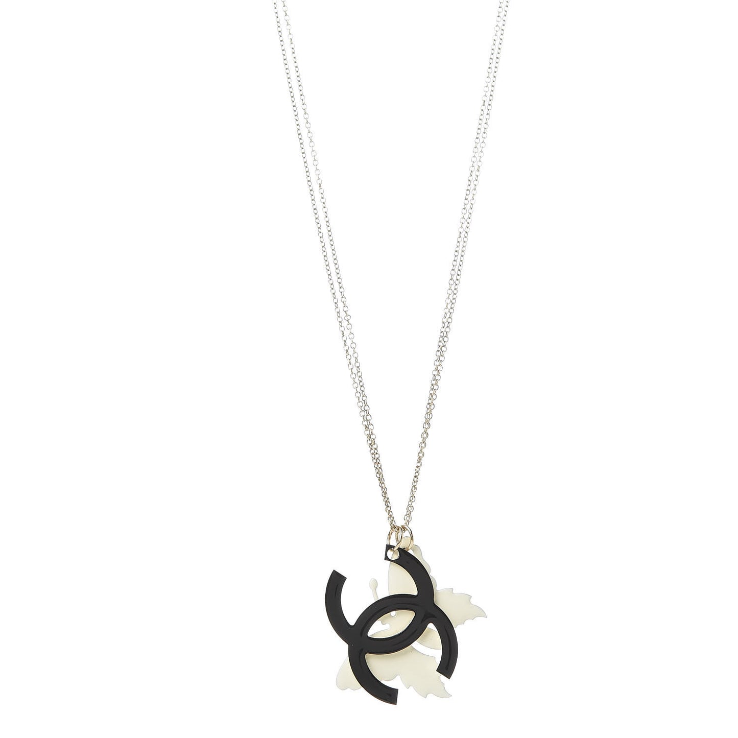 Enamel Butterfly CC Necklace Black White Gold