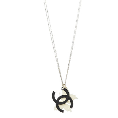 Chanel Enamel Butterfly CC Necklace Black White Gold 1 of 6