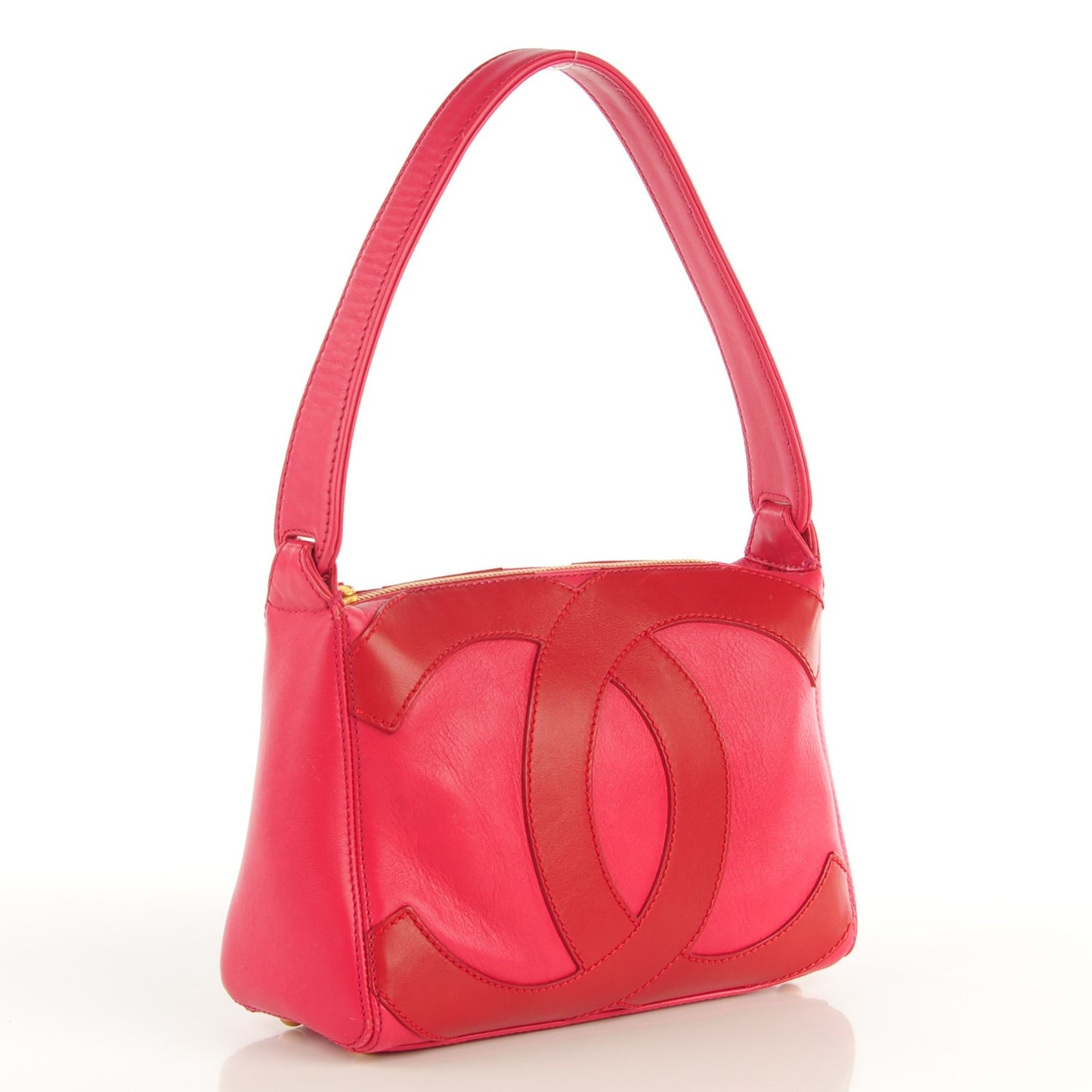 Lambskin Small CC Stitched Shoulder Bag Red Pink
