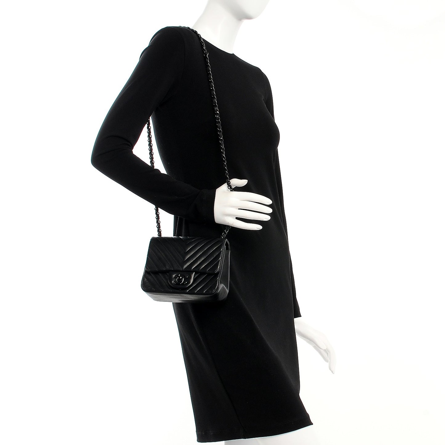 Lambskin Chevron Quilted Mini Square Flap So Black