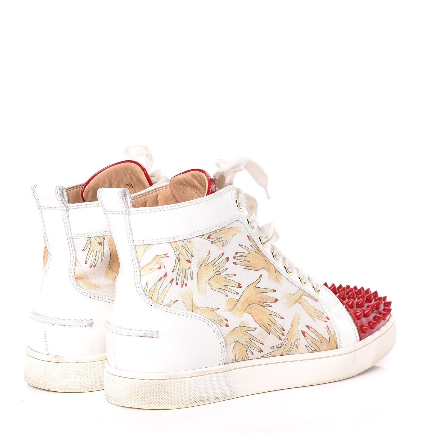 Toile Printed Patent Calfskin Tissu Beauty Spikes Louis Flat Sneakers 38 White