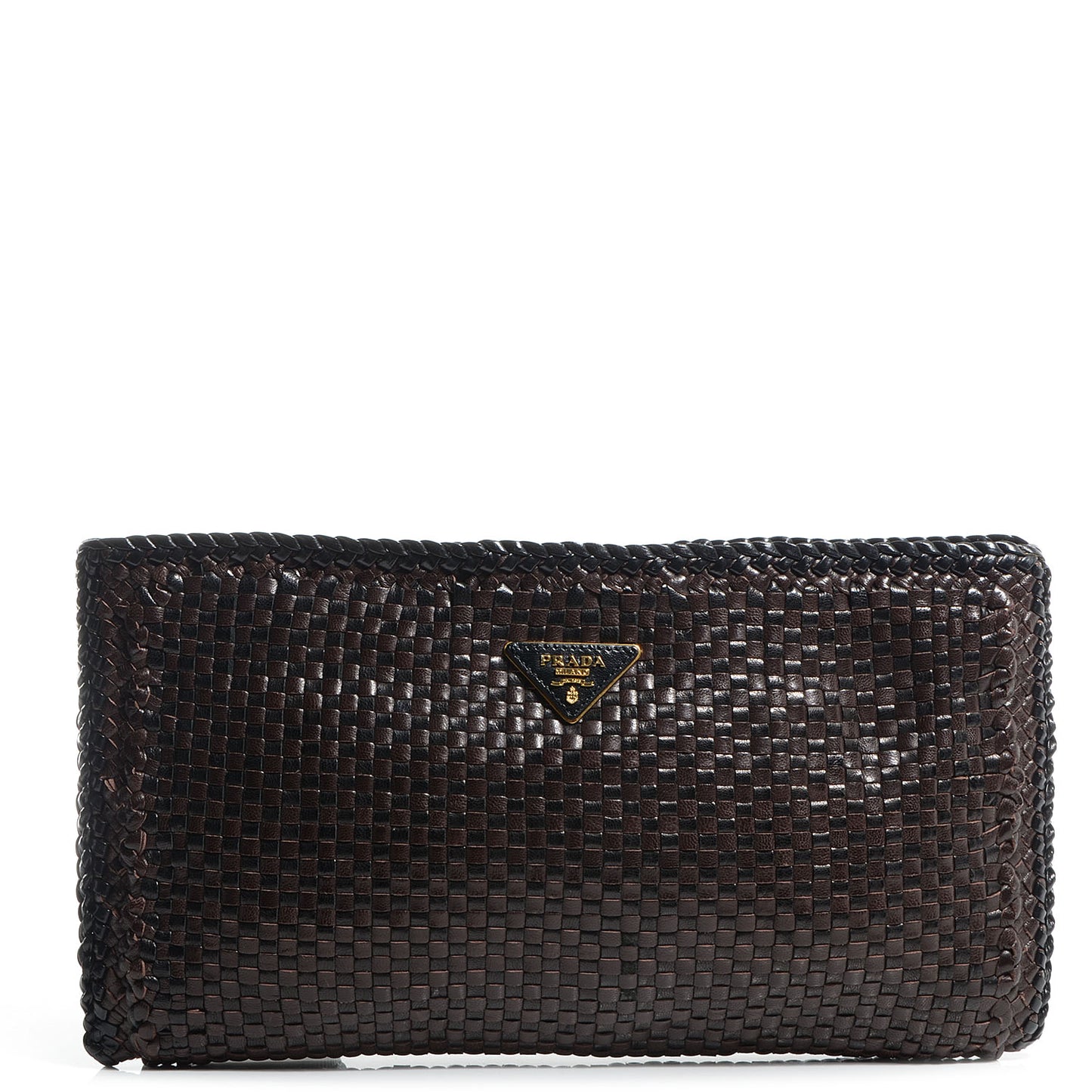 Goatskin Woven Zip Clutch Moro Black