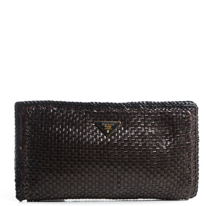 Prada Goatskin Woven Zip Clutch Moro Black 1 of 9