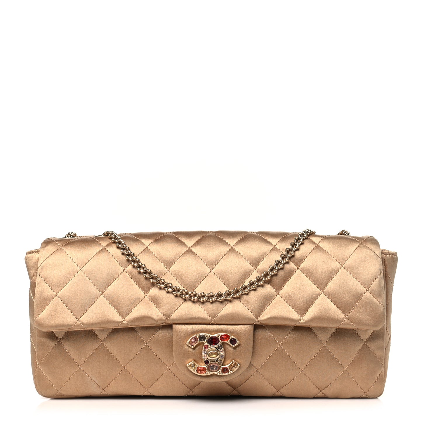 Satin Quilted Precious Jewel East West Flap Beige