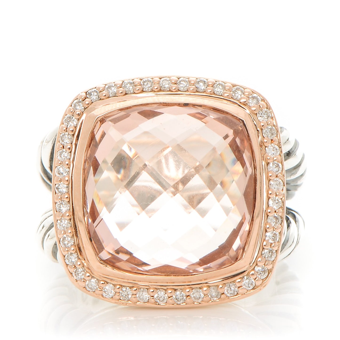 Sterling Silver 18K Rose Gold Diamond Morganite 14mm Albion Ring 54 7