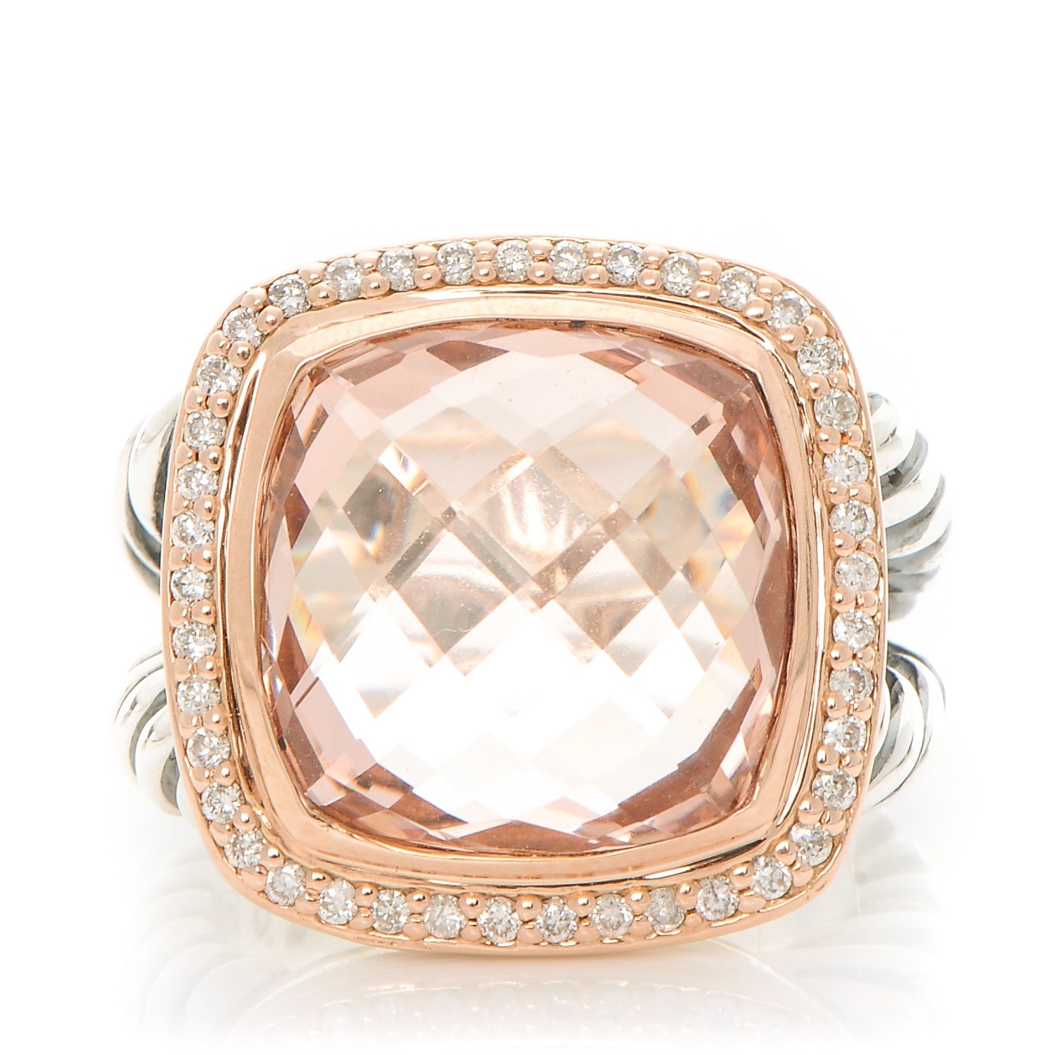 David Yurman Sterling Silver 18K Rose Gold Diamond Morganite 14mm Albion Ring 54 7 1 of 6