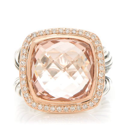 David Yurman Sterling Silver 18K Rose Gold Diamond Morganite 14mm Albion Ring 54 7 1 of 6