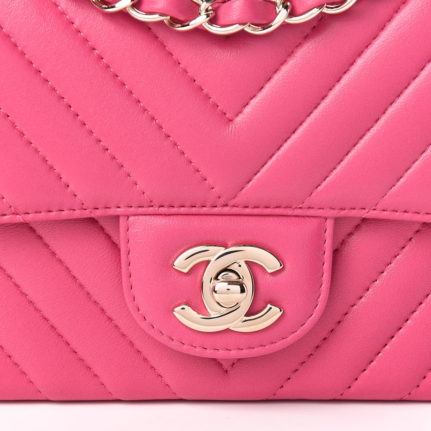 Lambskin Chevron Quilted Mini Square Flap Fuchsia