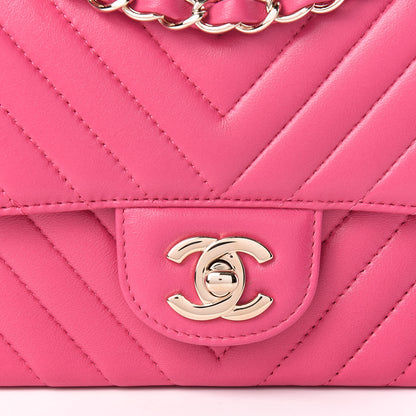 Chanel Lambskin Chevron Quilted Mini Square Flap Fuchsia 10 of 10