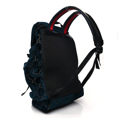 Gucci Velvet GG Monogram Web Medium Double Buckle Backpack Blue Beige Black 2 of 10