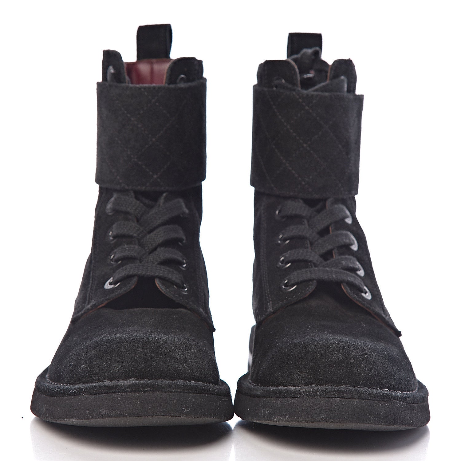 Chanel Suede Calfskin Quilted Combat Short Boots 37 Black 2 of 8