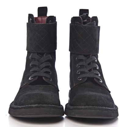 Chanel Suede Calfskin Quilted Combat Short Boots 37 Black 2 of 8