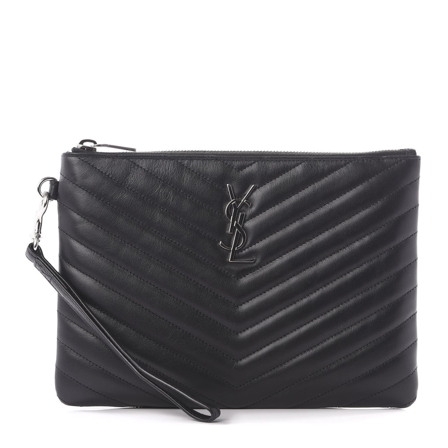 Calfskin Matelasse Chevron Monogram A5 Wristlet Black