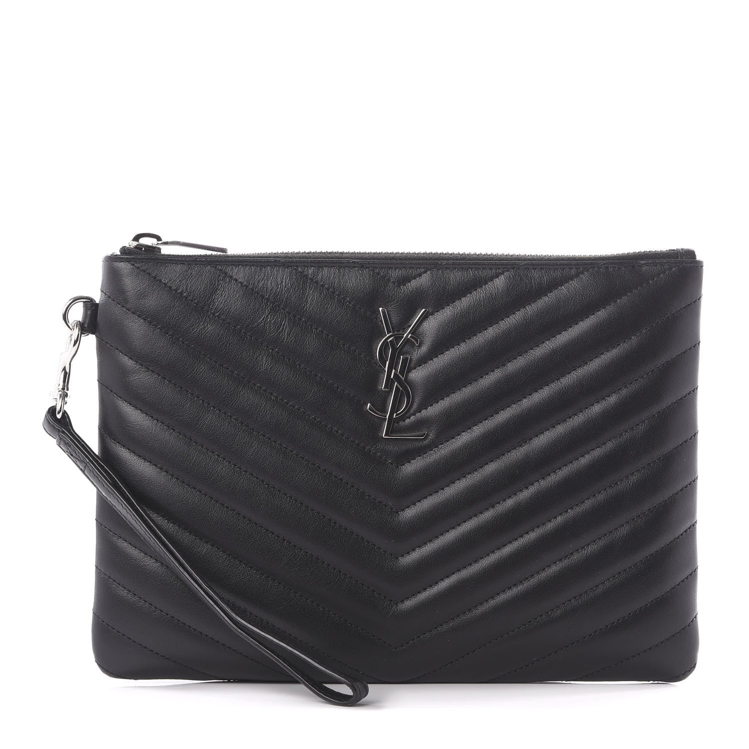 Saint Laurent Calfskin Matelasse Chevron Monogram A5 Wristlet Black 1 of 9