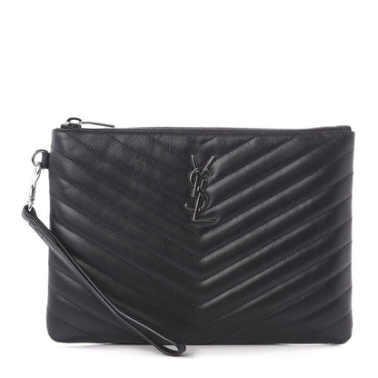 Saint Laurent Calfskin Matelasse Chevron Monogram A5 Wristlet Black 1 of 9