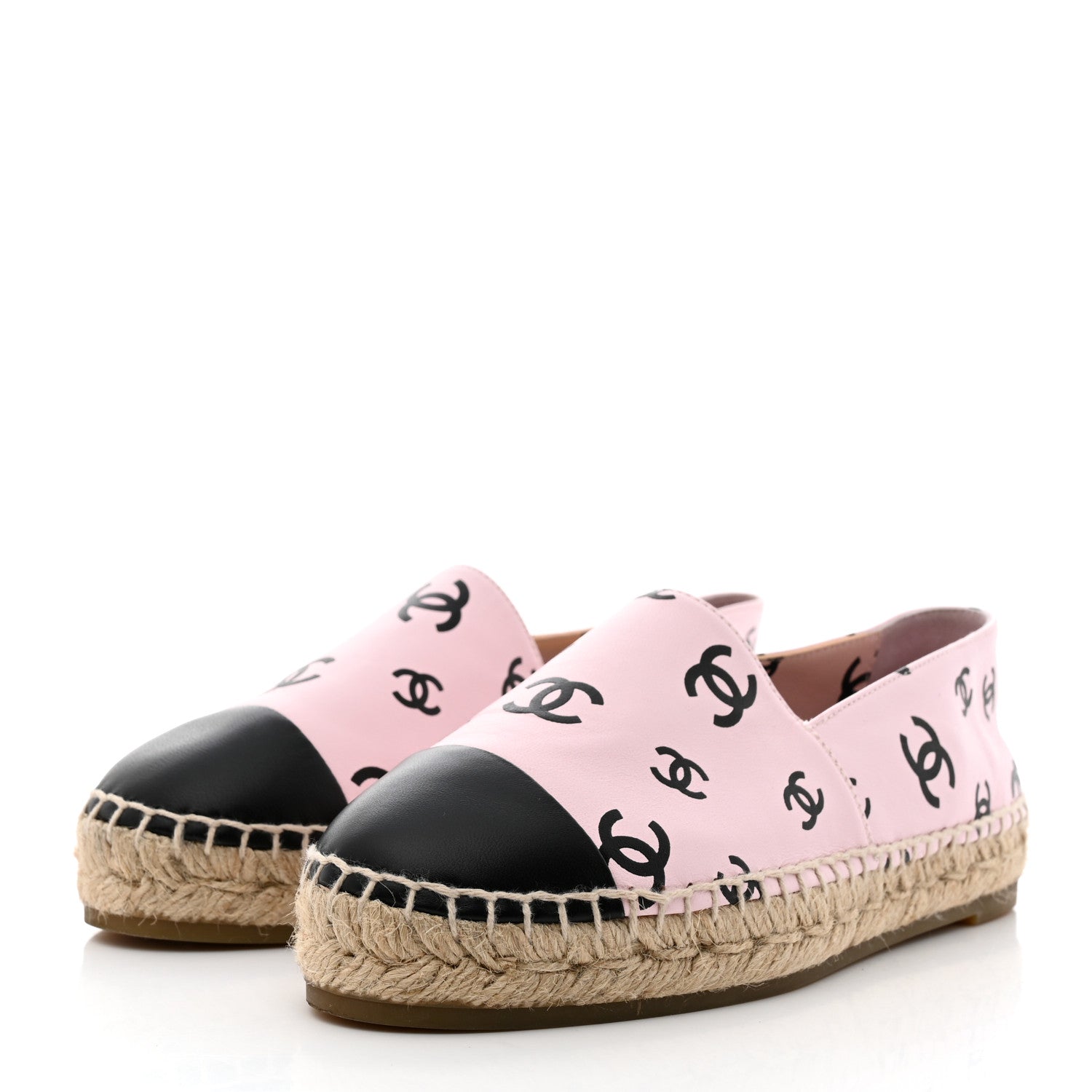 Chanel Lambskin Printed Coco Beach Espadrilles 37 Light Pink Black 3 of 9
