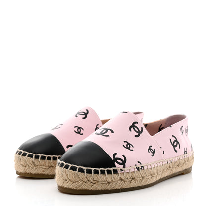 Chanel Lambskin Printed Coco Beach Espadrilles 37 Light Pink Black 3 of 9