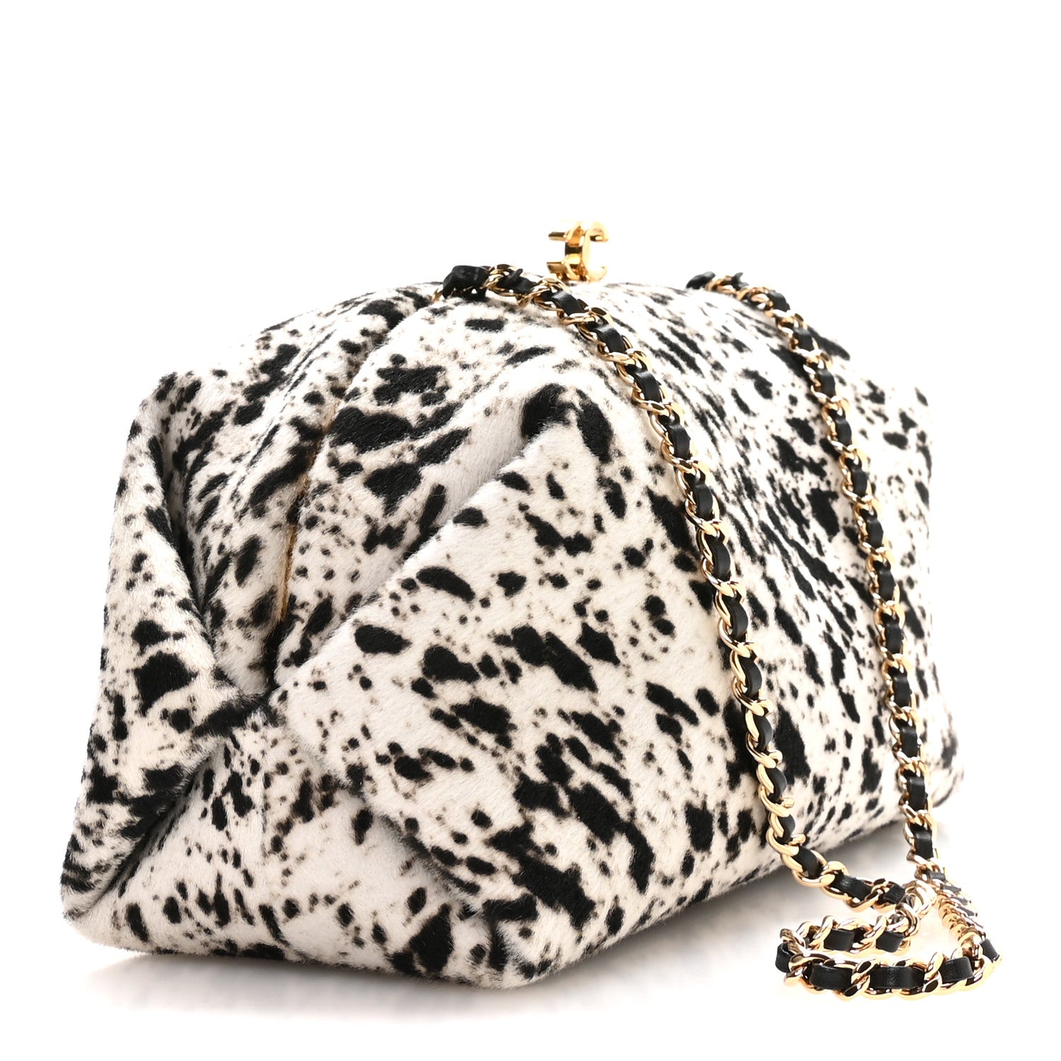 Chanel Lambskin Pony Hair Printed Clutch With Chain Black White 3 of 11