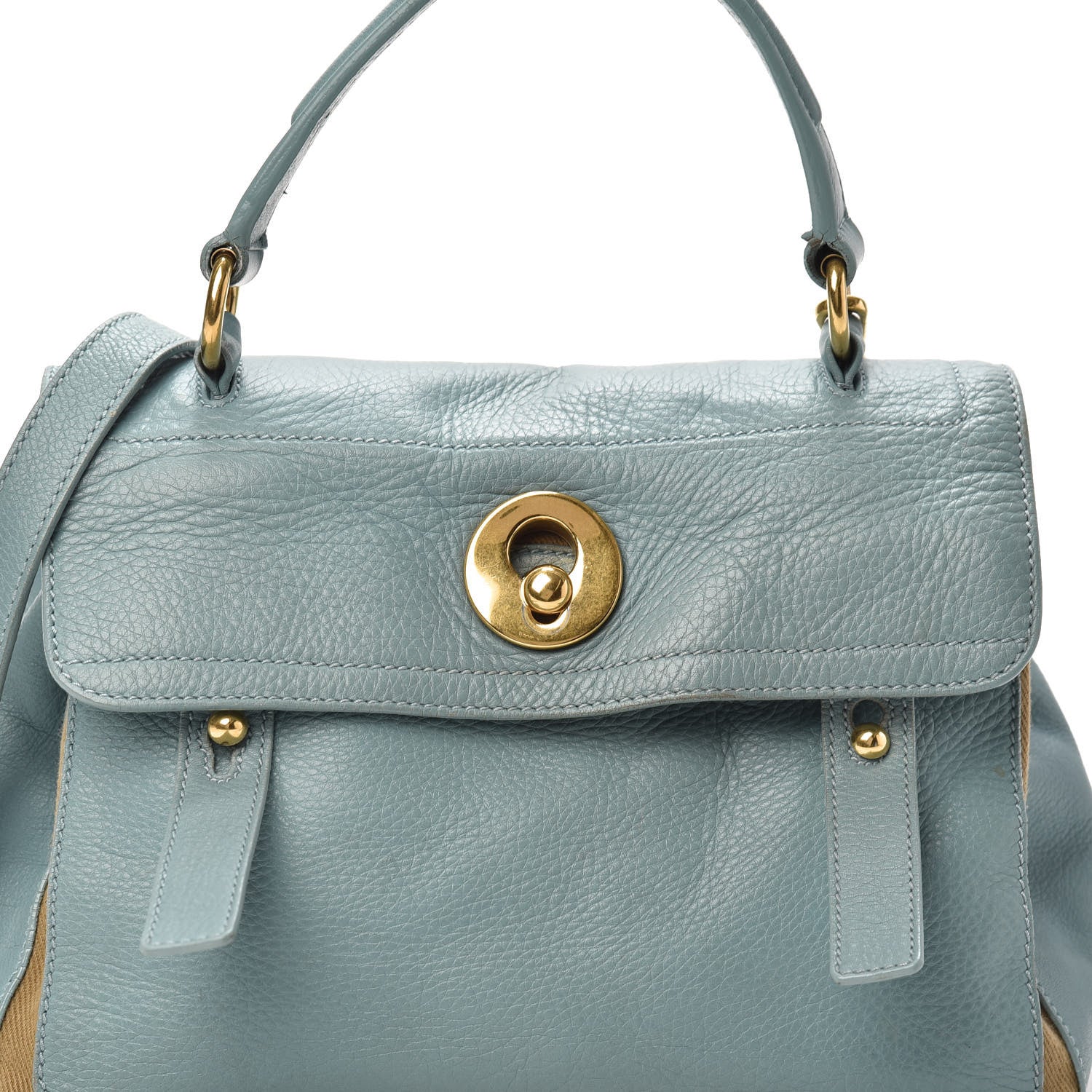 Saint Laurent Calfskin Canvas Small Muse Two Blue Glacier Beige 7 of 9