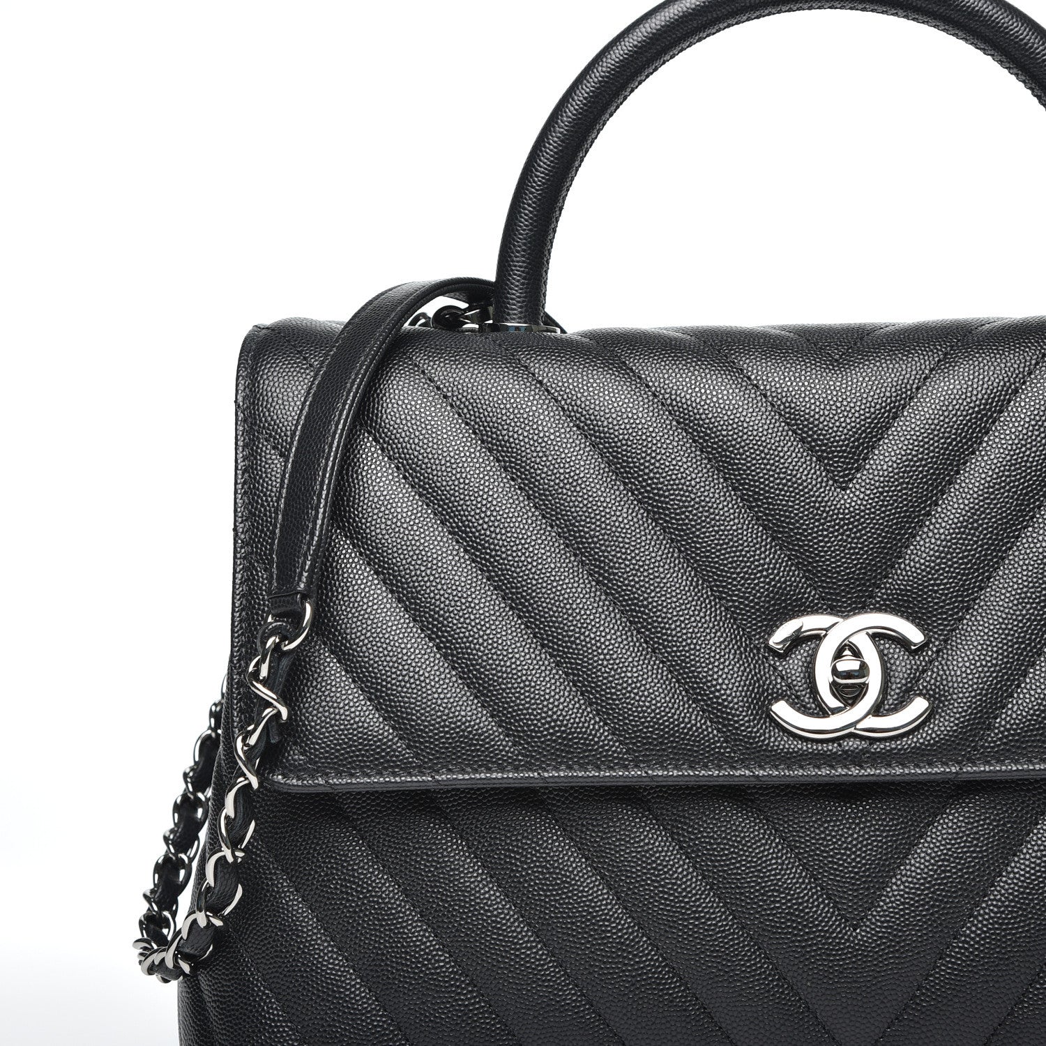 Chanel Caviar Chevron Quilted Medium Coco Handle Flap Black 7 of 9