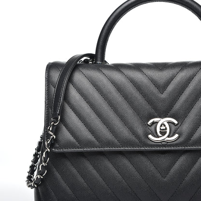 Chanel Caviar Chevron Quilted Medium Coco Handle Flap Black 7 of 9
