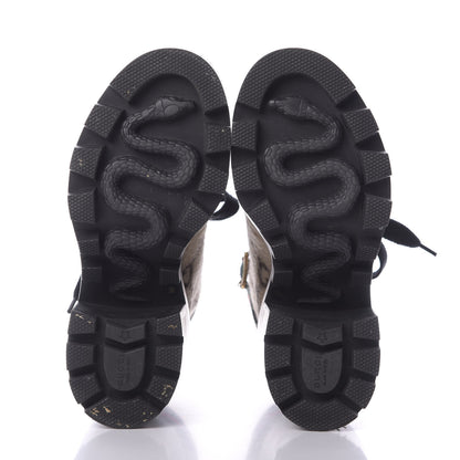 Gucci Covered Wool GG Monogram Womens Lace Up Combat Ankle Boots 36 Beige Ebony Black 6 of 10