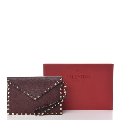 Valentino Garavani Pebbled Calfskin Medium Rockstud Envelope Flat Wristlet Pouch Rubin 10 of 10