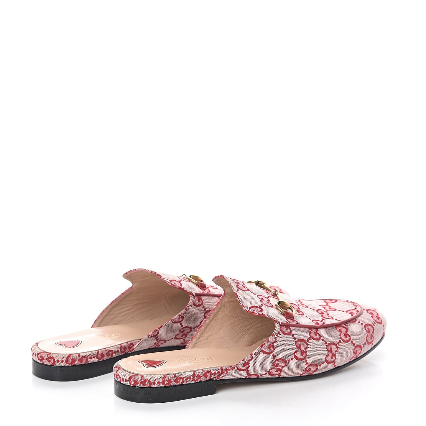 Canvas GG Monogram Horsebit Womens Princetown Slippers 39.5 Gardenia Hibiscus Red