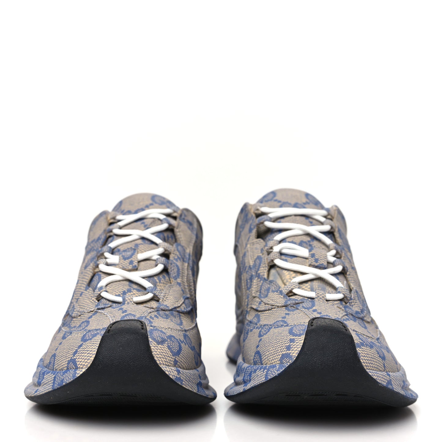 Ultralight Plume Calfskin Monogram Printed Mens Gucci Run Sneakers 10.5 Beige Blue
