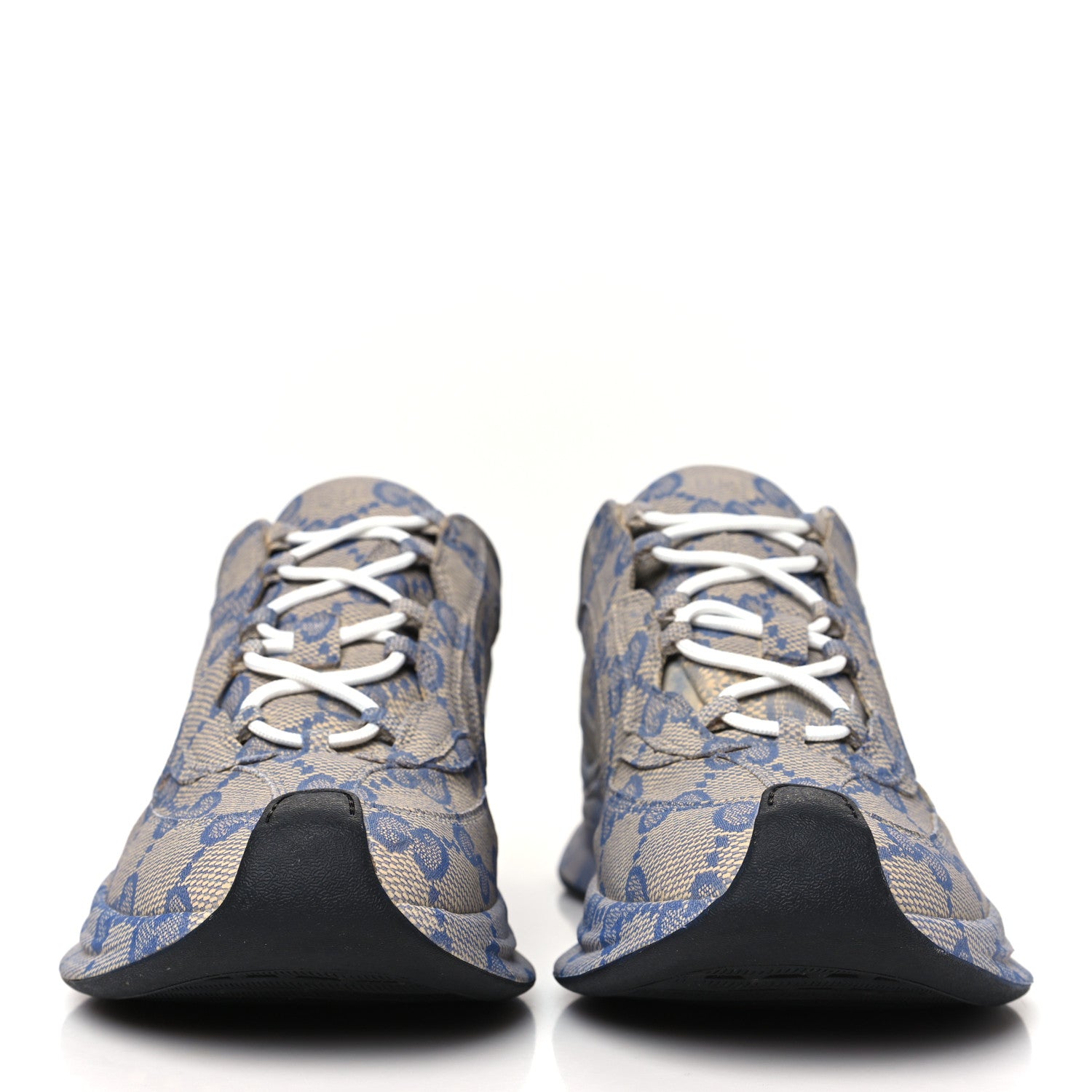 Gucci Ultralight Plume Calfskin Monogram Printed Mens Gucci Run Sneakers 10.5 Beige Blue 3 of 9