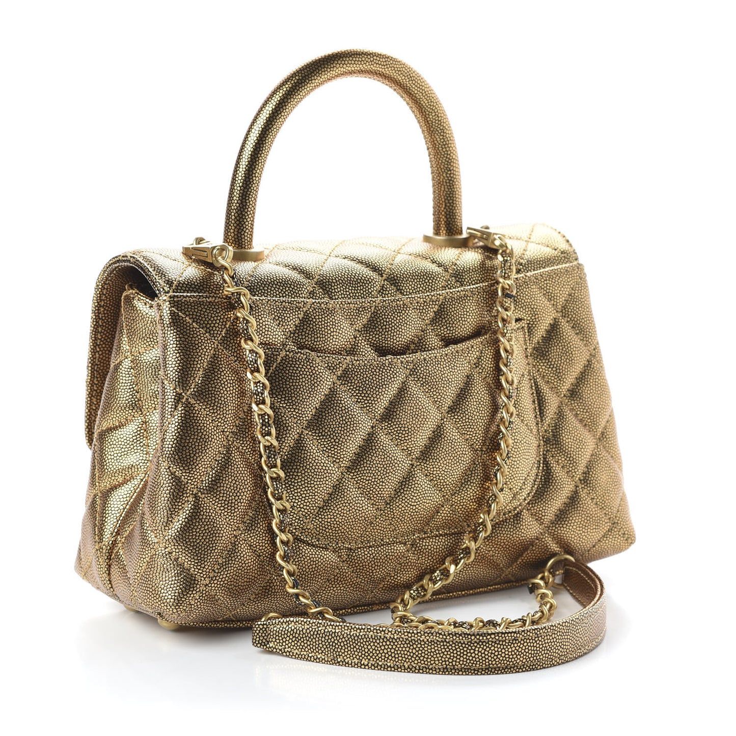Metallic Caviar Quilted Mini Coco Handle Flap Gold