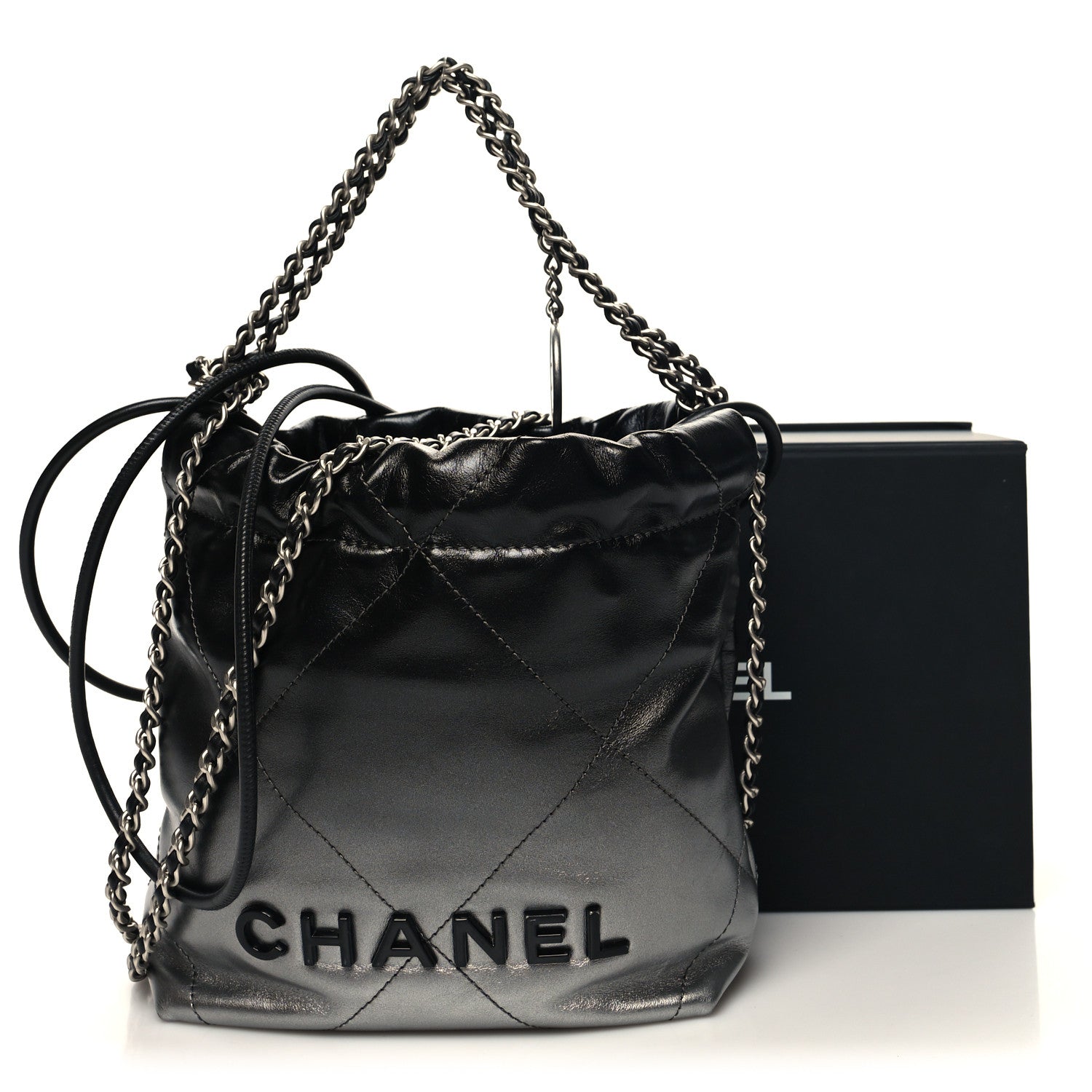 Chanel Metallic Shaded Calfskin Quilted Mini Chanel 22 Black Silver 11 of 11