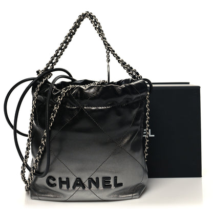 Chanel Metallic Shaded Calfskin Quilted Mini Chanel 22 Black Silver 11 of 11