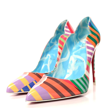 Christian Louboutin Patent Striped Grand Bain Swimming Pool Hot Chick 100 Pumps 38.5 Multicolor Lin Blue White 3 of 9