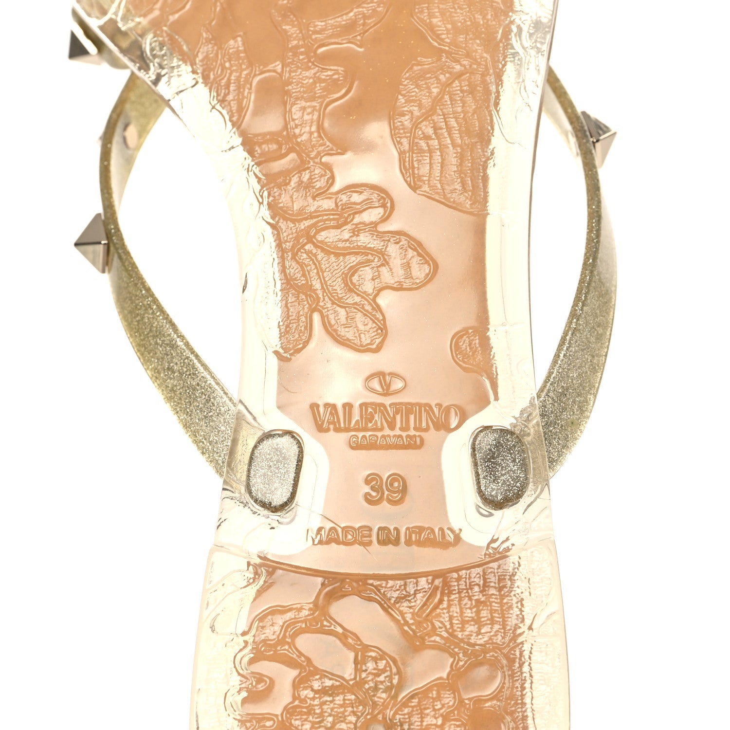 Valentino Garavani PVC Jelly Glitter Rockstud Bow Thong Sandals 39 Oro 6 of 8