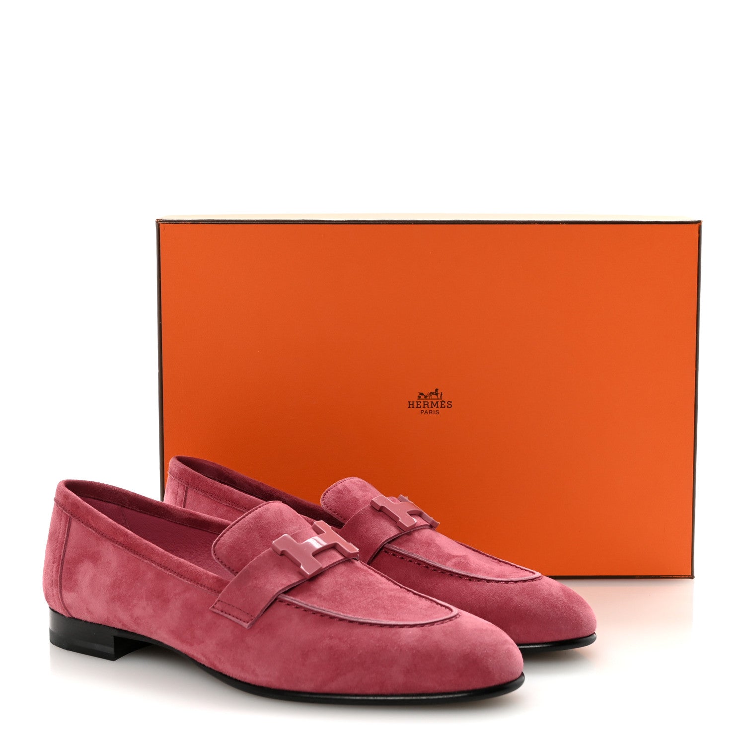 Hermes Suede Goatskin Paris Loafers 37 Rose Aphrodite 10 of 10