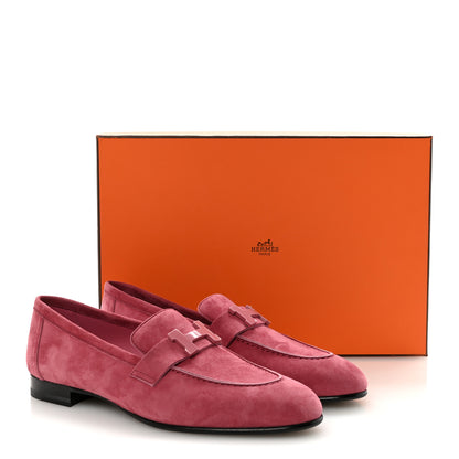 Hermes Suede Goatskin Paris Loafers 37 Rose Aphrodite 10 of 10