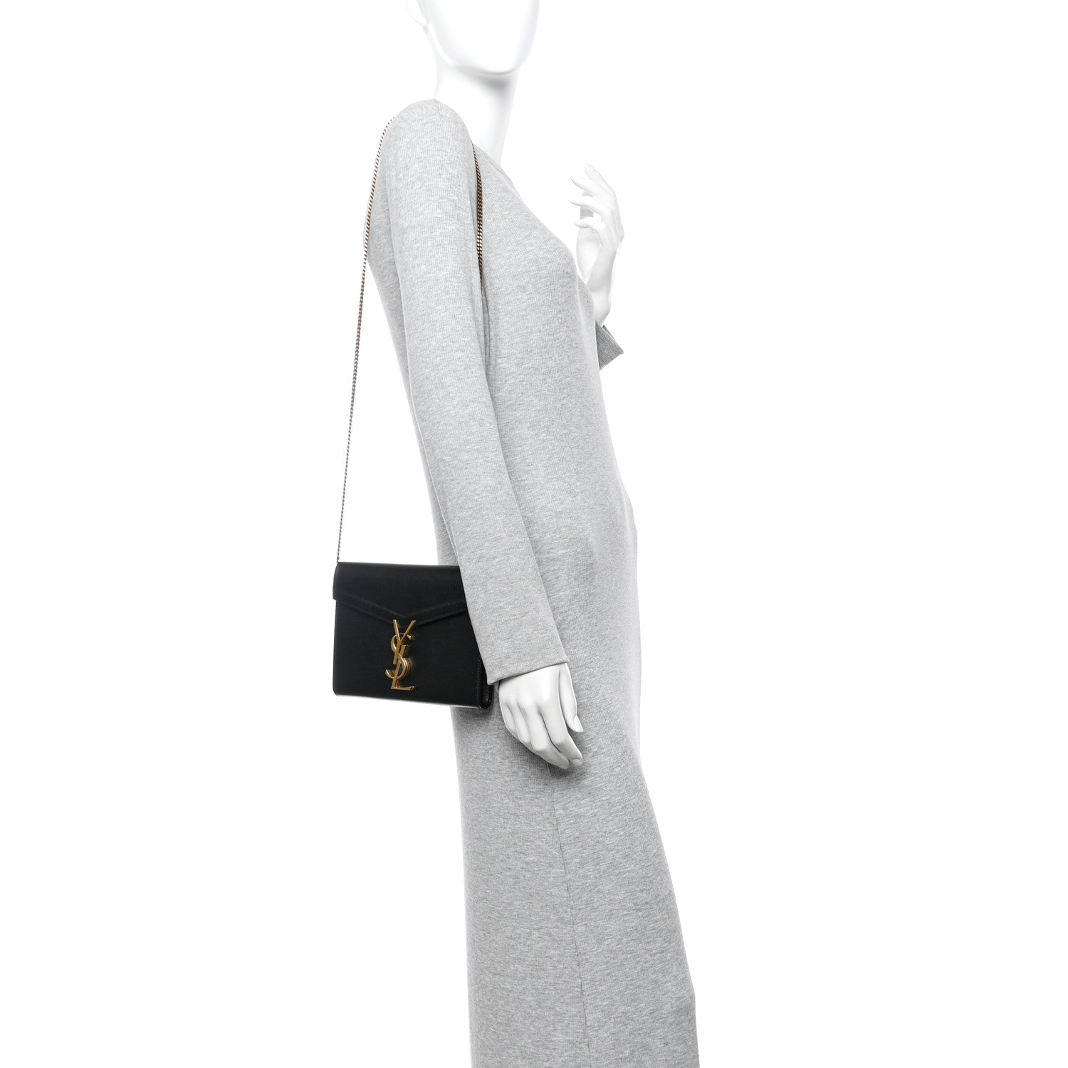 Saint Laurent Grain De Poudre Monogram Cassandra Chain Wallet Black 2 of 10
