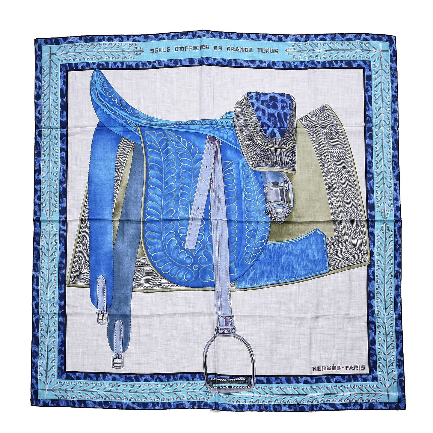 Cashmere Silk Selle d'Officier En Grande Tenue Shawl 140 Gris Chine Bleu Khaki
