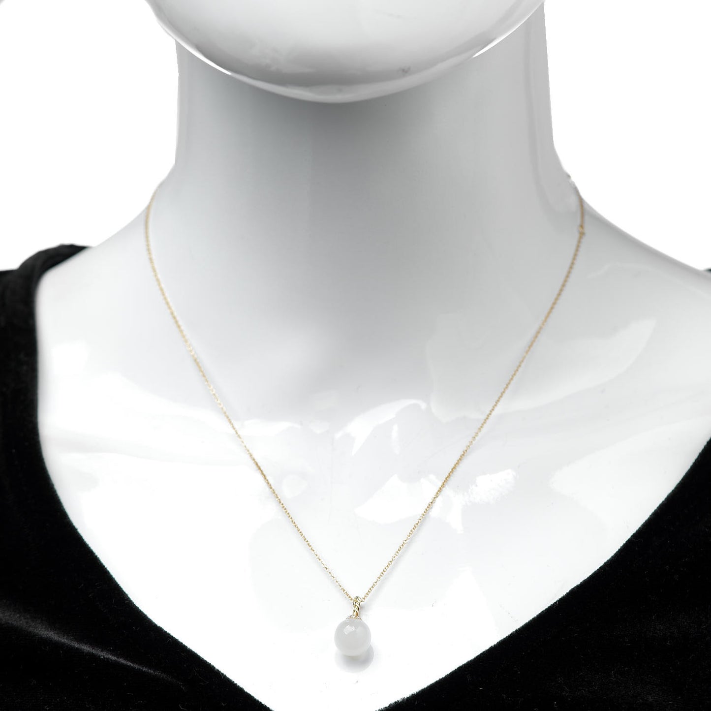 18K Yellow Gold White Moonstone 9mm Diamond Solari Pendant Necklace