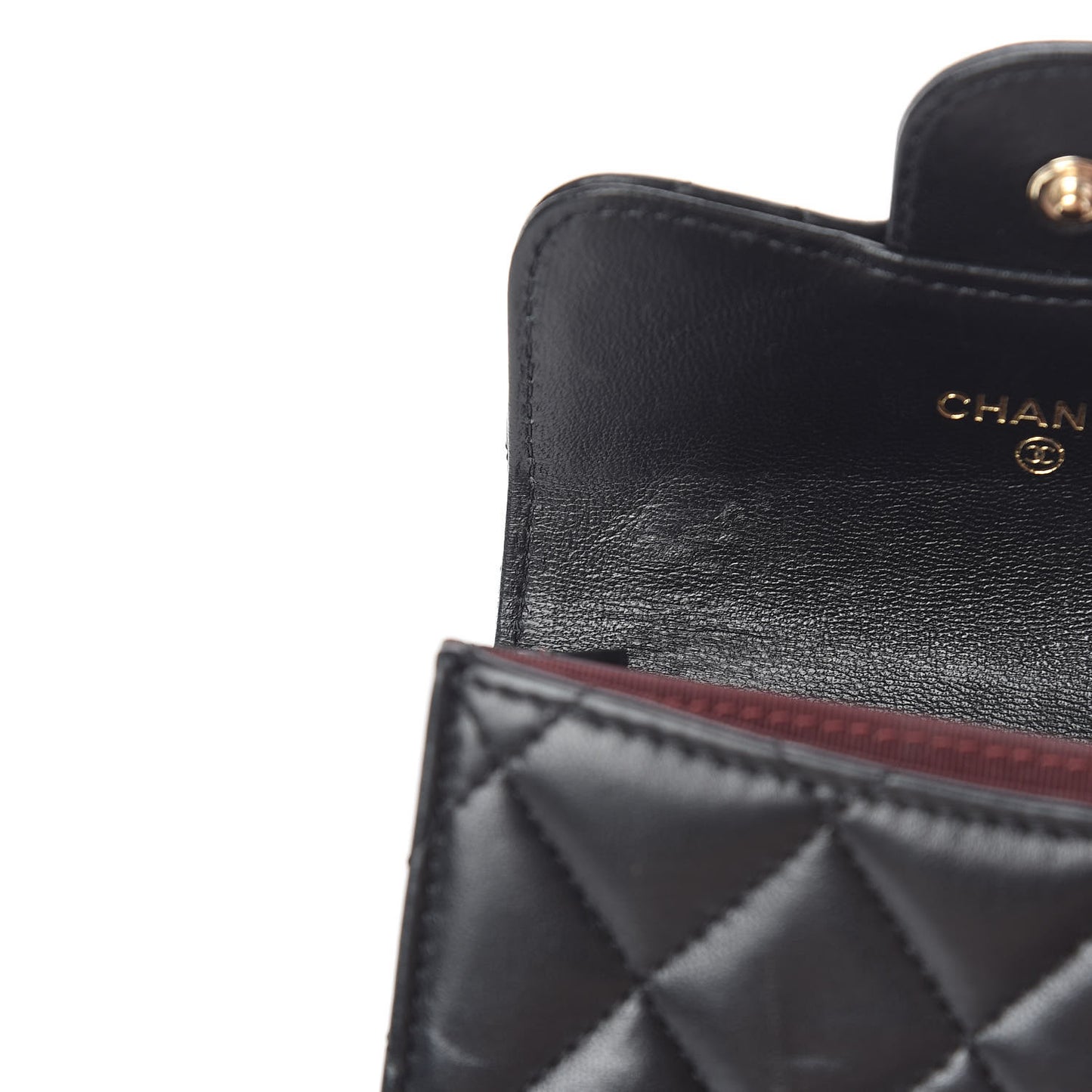 Lambskin Quilted Flap Card Holder Wallet Black