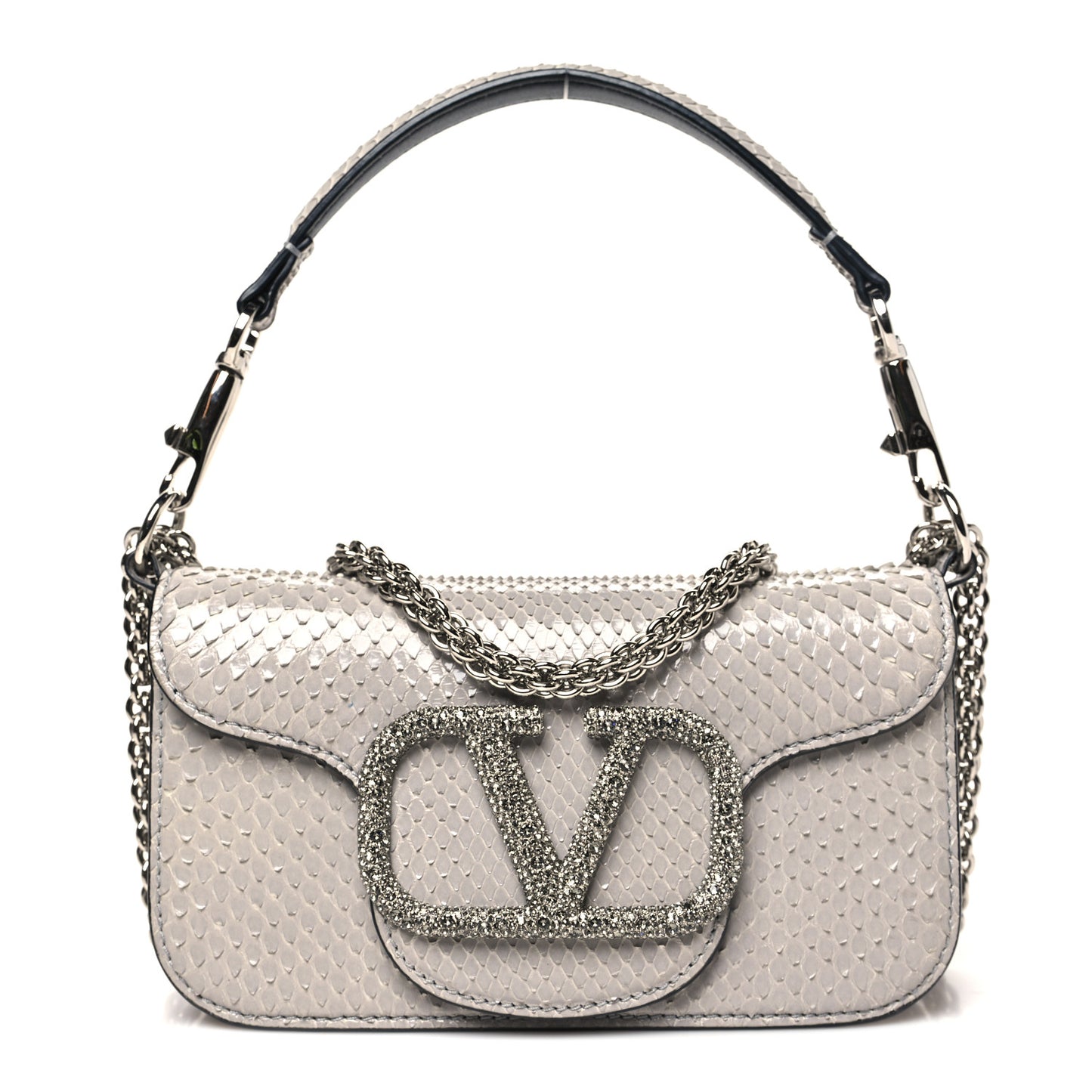 Snakeskin Crystal Vlogo Small Loco Shoulder Bag Grey
