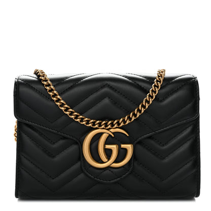 Gucci Calfskin Matelasse GG Marmont Chain Wallet Black 1 of 11
