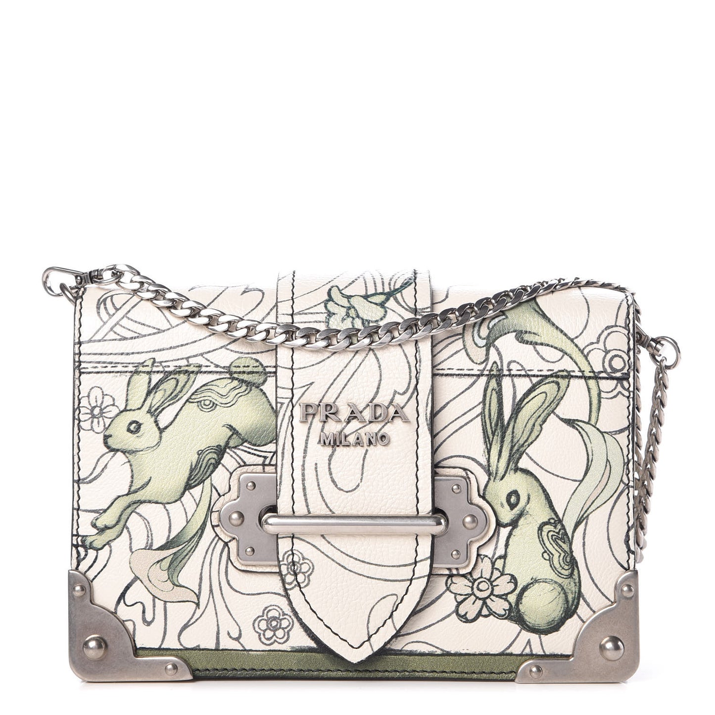 X JAMES JEAN Glace Calfskin Rabbit Print Cahier Chain Wristlet Giada