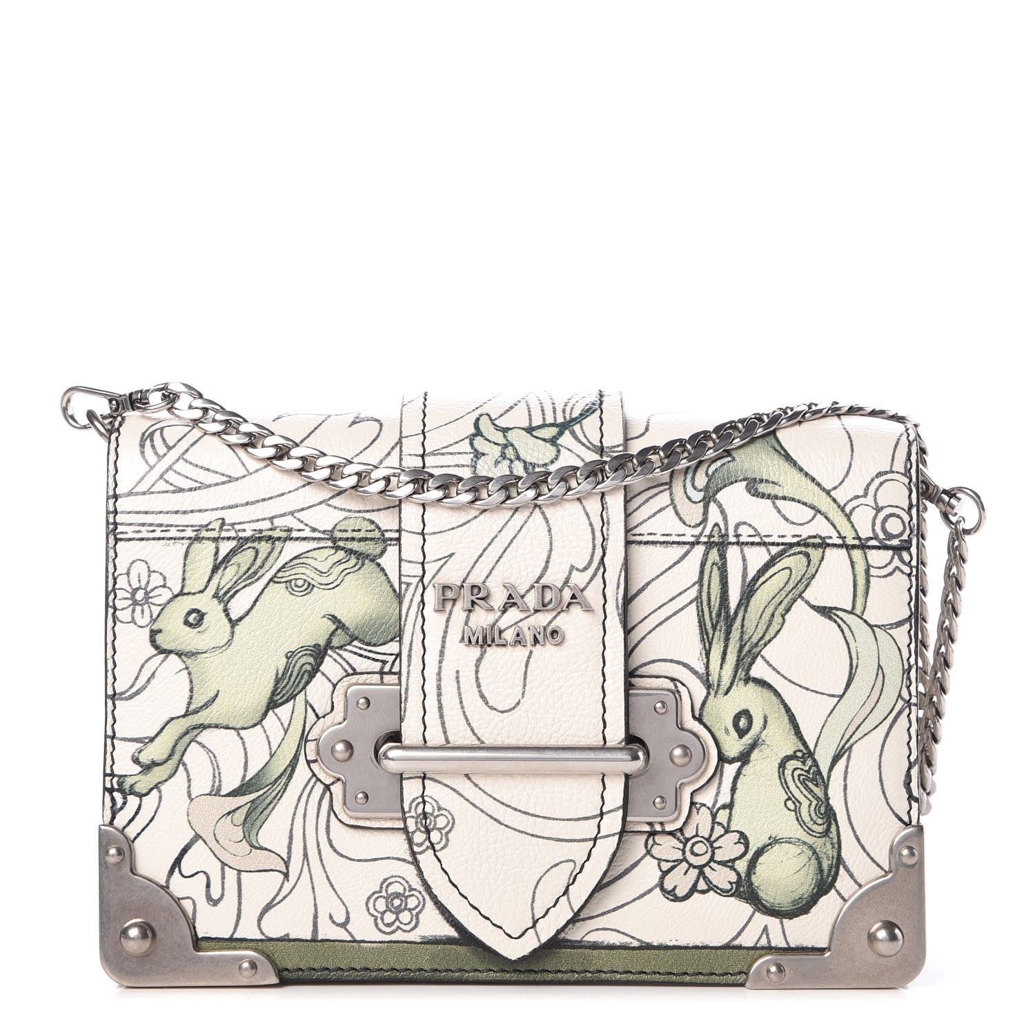 Prada X JAMES JEAN Glace Calfskin Rabbit Print Cahier Chain Wristlet Giada 1 of 9