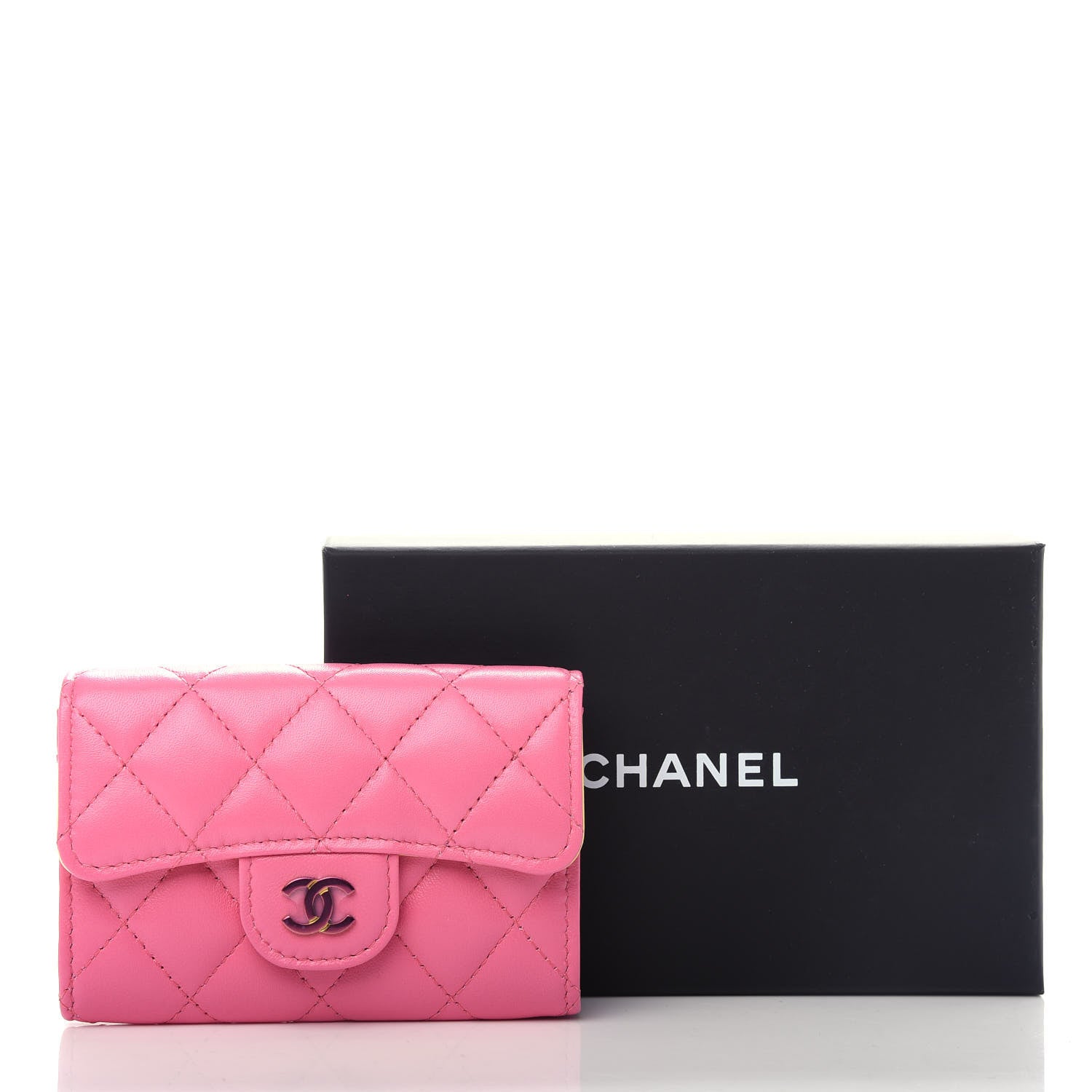 Chanel Lambskin Quilted Flap Card Holder Wallet Pink Yellow 9 of 9