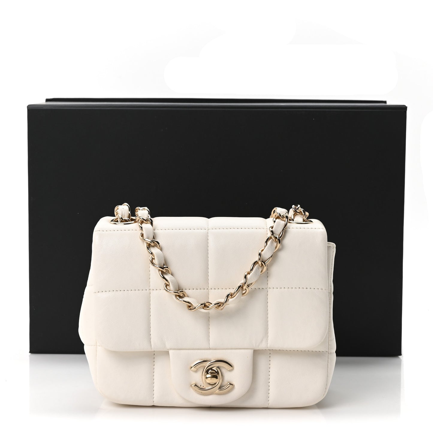Lambskin Resin Crystal Square Quilted Monacoco Mini Square Flap White