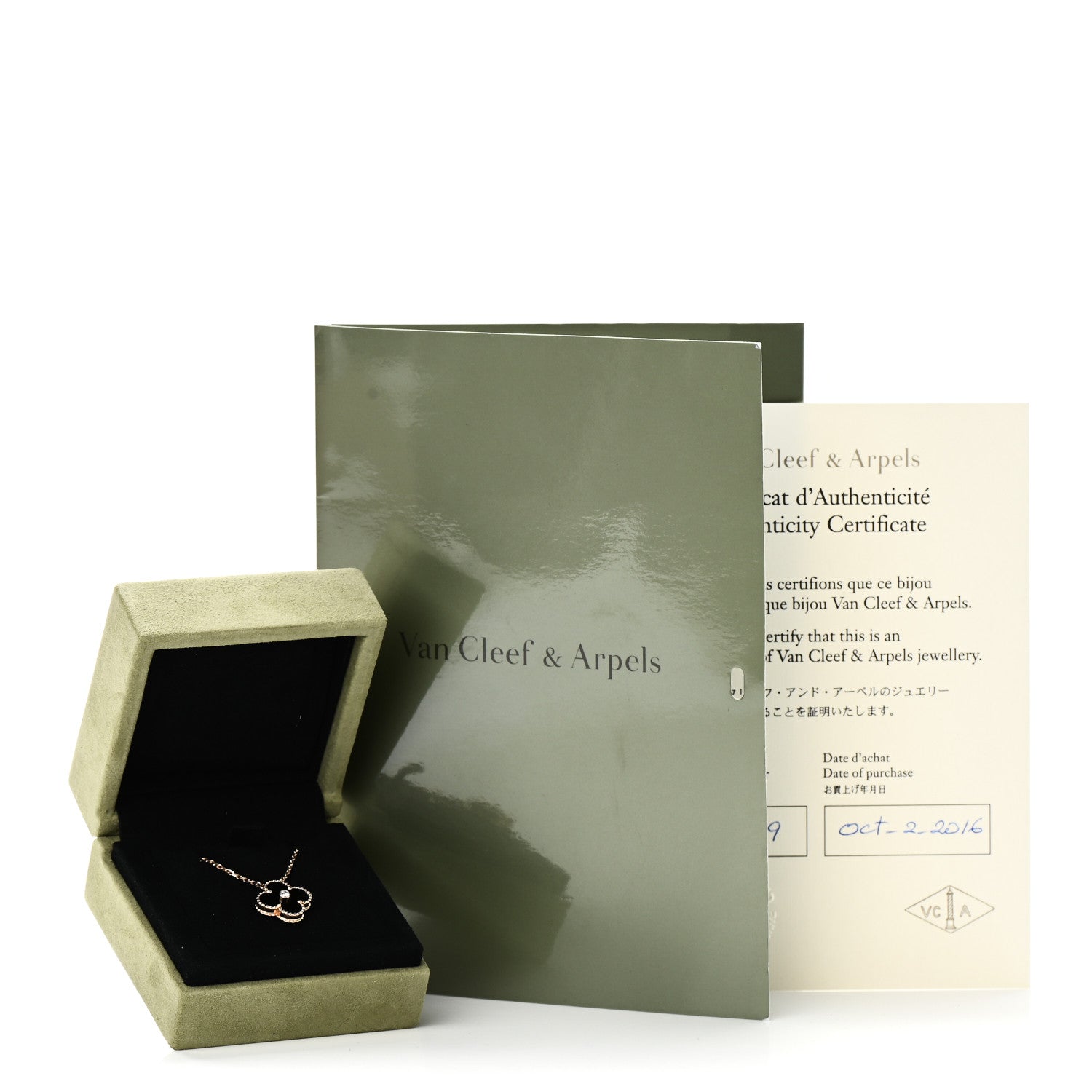 Van Cleef & Arpels 18K Rose Gold Diamond Black Onyx Vintage Alhambra Pendant Necklace 8 of 8