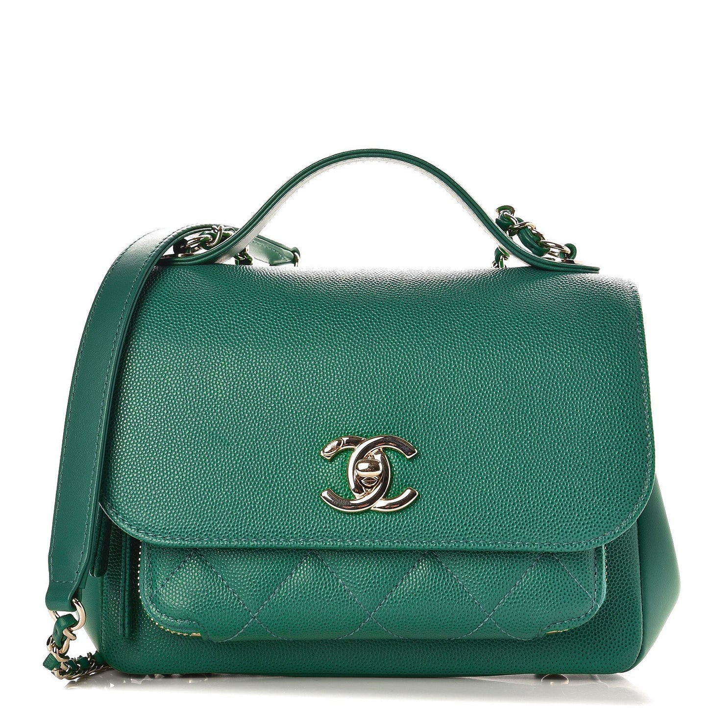 Caviar Quilted Mini Business Affinity Flap Green